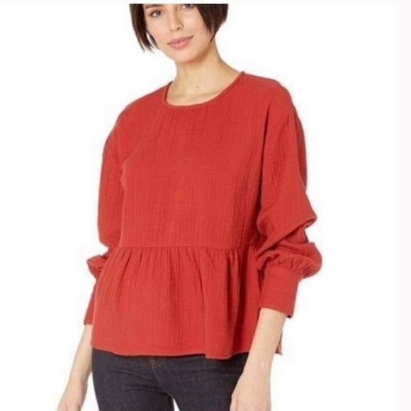 Madewell SZ XS Gauze Button Back Peplum Top - Picture 2 of 7